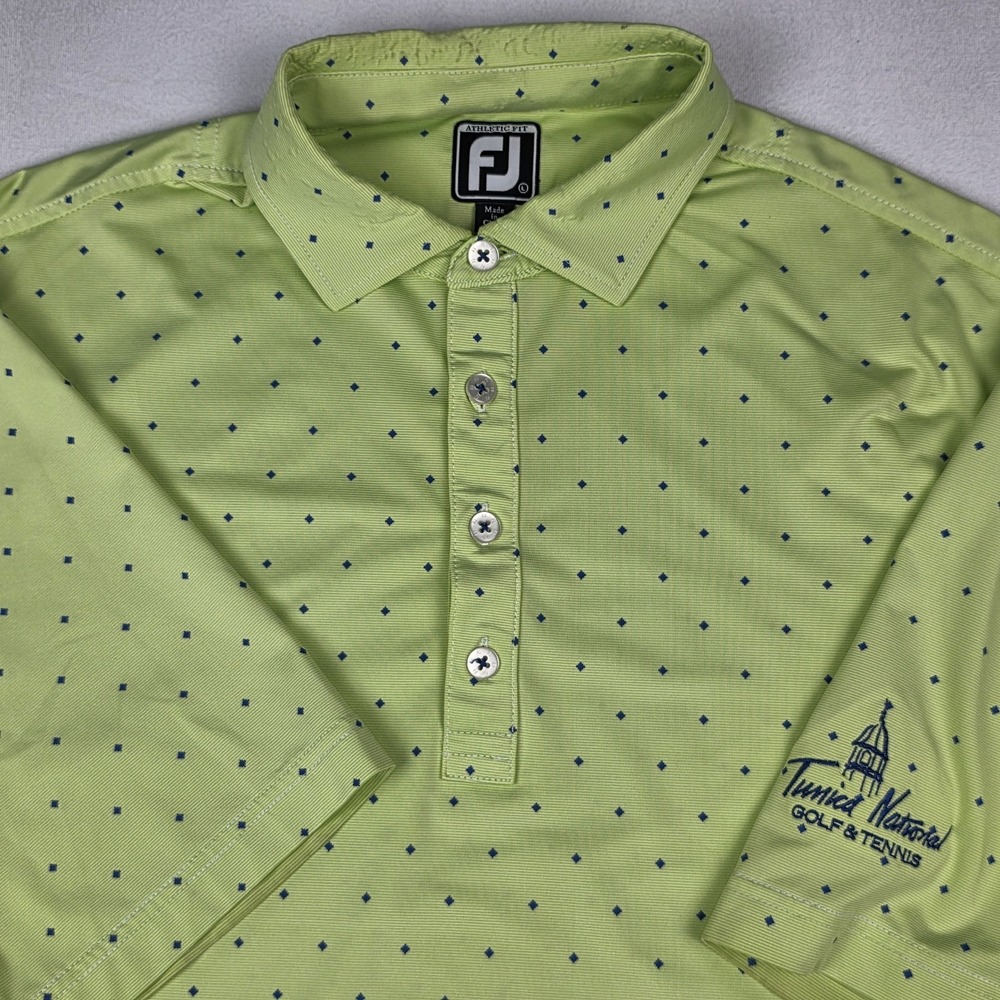 Footjoy Polo Shirt Mens Large Green‎ Diamond Pattern Tunica National Golf Tennis